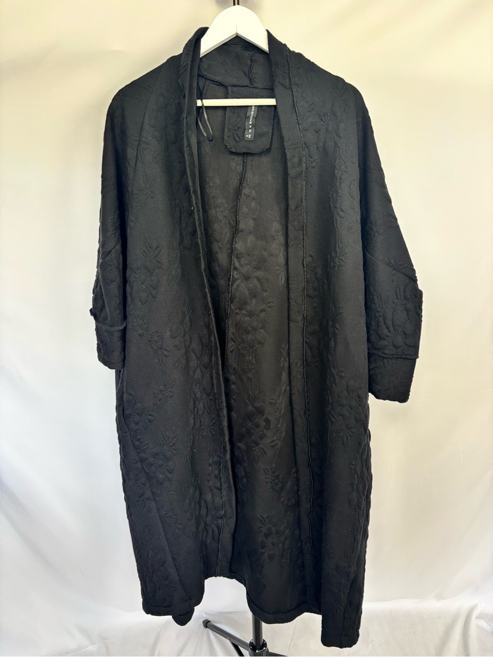Women's Black Quilted Open-Front Long Cardigan